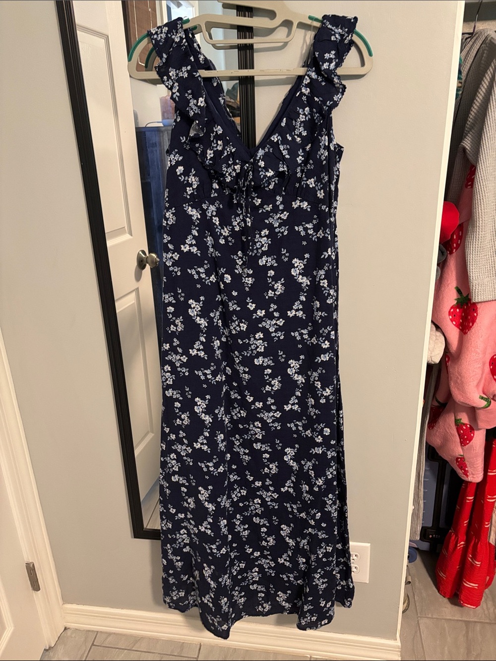 NWT Universal Thread Navy Blue Floral Ruffle Maxi Dress Size XS